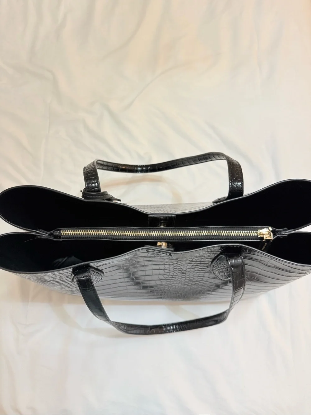 Anne Klein Black Croc-Embossed Leather Tote